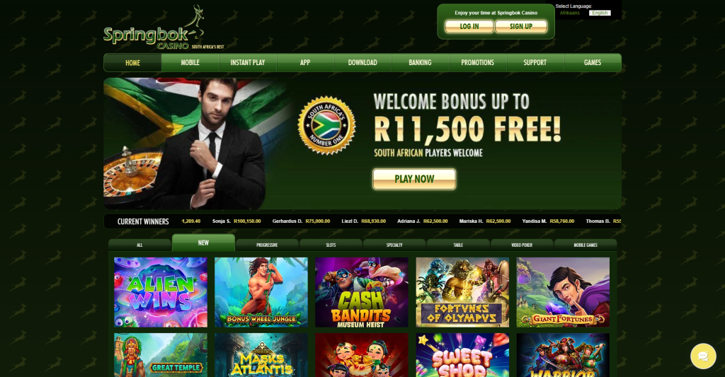 Springbok casino interface